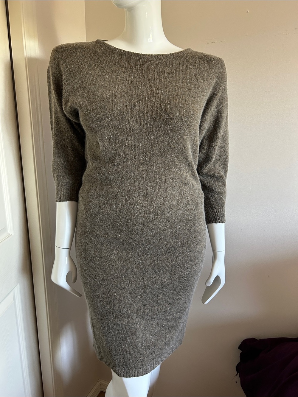 Esprit Taupe Knit Silk & Linen Midi Sweater Dress